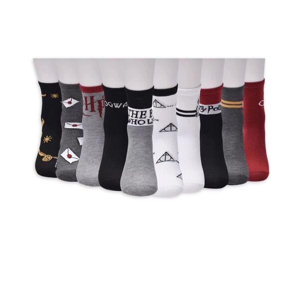 Harry Potter Womens Socks Graphic Crew Burgundy 10 Pack Shoe Sizes 4-10 B4 - Picture 3 of 6